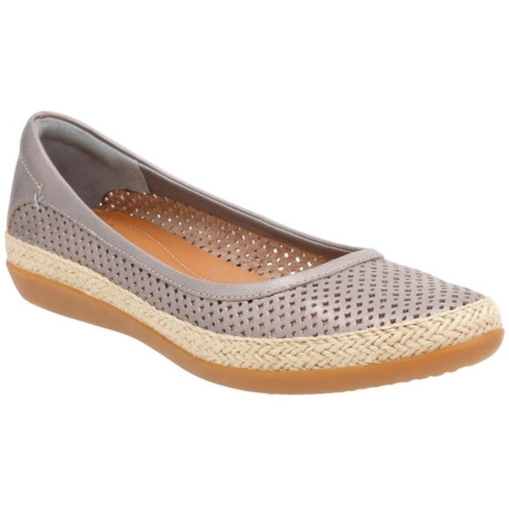 Clarks Danelly Adira Perforated Espadrille SlipOn Ballet Flats Silver Sz 7.5 VGC